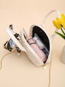 Túi xách vỏ sò thêu họa tiết lưới chéo dung tích lớn, khăn quàng cổ, túi xách tay cầm xích - trắng - Xem 3