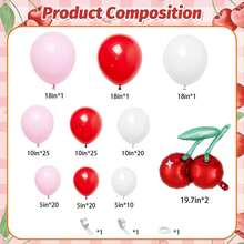 Set de 128 piezas de arco de globos con temática de cereza, que incluye globos de látex de color rojo, rosa y blanco, además de globos de lámina de aluminio con diseño de cereza para decorar fiestas de cumpleaños, bodas, duchas nupciales y otras celebraciones con tema de cereza - Multicolor - Ver 3