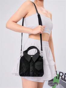 DareSee Bolsa de 1 peça, bolsa moldada, tecido PU com alça longa, bolsa de ombro, estilo garota atraente, bolsa para roupas, bolsa de mão feminina estilosa e exclusiva com design de camisa simples, bolsa transversal quadrada pequena MusicFest Y2KFest de volta às aulas