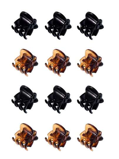 12pcs Mini Black Glossy & Champagne Water Drop Hair Clips, Cute Claw Clips For Bangs & Adults Hair Claws Hair Barrettes