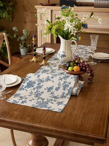 1 szt. Niebieski Vintage American Style Rose Floral Botanical Print bieżnik na stół, dekoracja do jadalni, kredens, odpowiedni do jadalni, gabinetu, pikniku, kolacji, Święta Dziękczynienia, Bożego Narodzenia