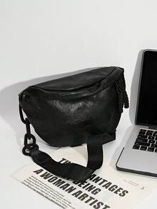 DareSee 时尚软皮腰包女士斜挎包链条单肩腰带包时尚设计师斜挎胸包腰包音乐节Y2K音乐节返校季秋冬季礼物音乐节 - 黑色 - 查看 3