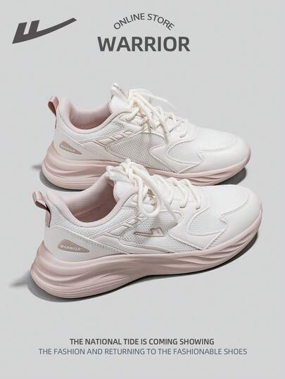WARRIOR 1 Pair Women's Casual Sport Mesh Breathable Lace Up Soft Sole White Outdoor Sneakers