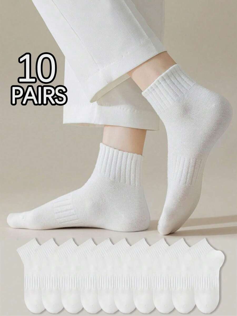 10 đôi tất thể thao cổ ngắn họa tiết unisex, thích hợp cho các cặp đôi, quà tặng cho mùa xuân, hè, thu. - trắng - Xem 1