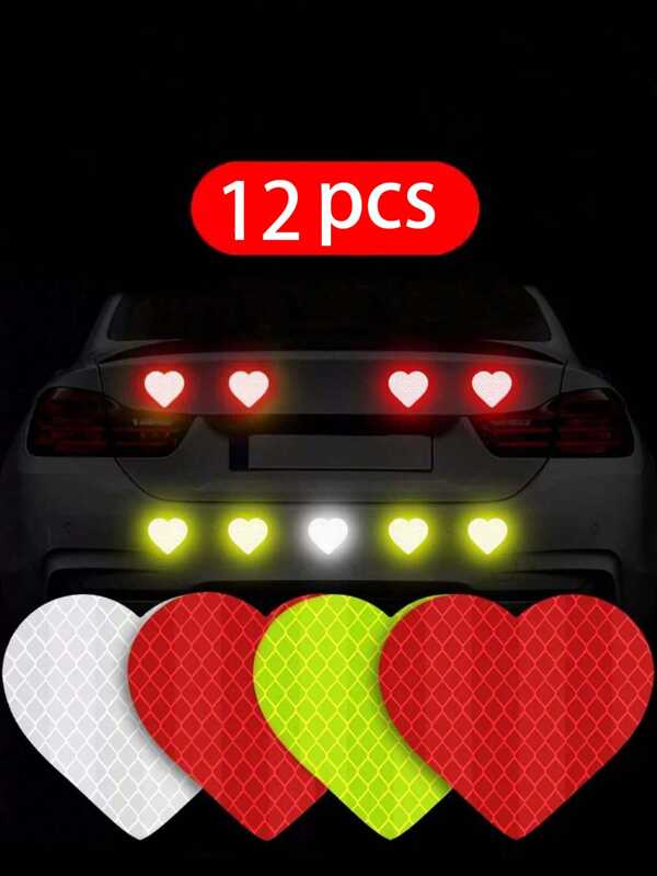 12pcs/Set Heart-Shaped Reflective Luminous Car Stickers