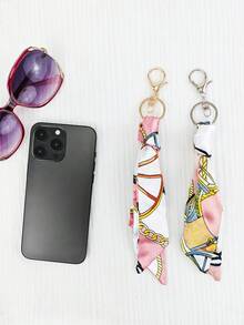 Women Handbag Pendant Accessory With Silk Scarf Fashion Silk Scarf Handbag Charm Ladies Key Chain - Multicolor - View 7