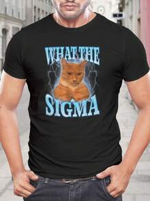 Camiseta divertida de gato Sigma - Camiseta meme de gatito atigrado naranja y rayo para hombres y mujeres - Humor de macho alfa - Regalo para amantes de los gatos gamers - Negro - Ver 1