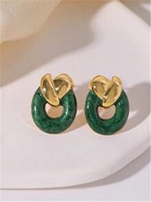 1pair European And American Asymmetrical Geometric Shape Oil Drop Stud Earrings - Geometric Earrings - View 10