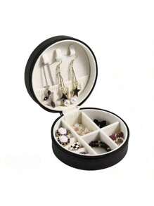 1pc Mini Travel Jewelry Storage Box, Zipper Closure, Faux Leather Compact Organizer For Rings, Earrings, Necklaces, Bracelets - Pink, Black, White Options, Perfect Gift For Women & Girls, Elegant Jewelry Box | Soft Lined Interior, Jewelry Cabinet