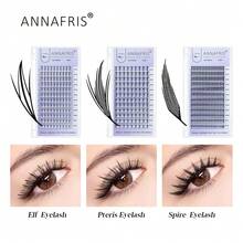ANNAFRIS 12 rangées de rallonges de cils manga renard, spire Eif Pteris, frisure C/D de 8 à 15 mm mélangée, amas de cils bandes de style manga, look naturel volumineux et moelleux, pour les yeux des femmes et les soirées, pour les professionnels, plus facile à greffer, faux cils légers prémontés en éventail, plumes de style anime, outils de maquillage à fleurs automatiques, pour les débutants dans les salons de beauté, cils manga, amas de cils bandes de style manga, amas de cils, faux cils individuels, cils, faux cils - Noir - Voir 5