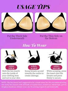 2 件双面粘合胸罩聚拢双面拉丝胶胸垫 - 粘合胸垫可重复使用比基尼隆胸 - 米色 - 查看 6