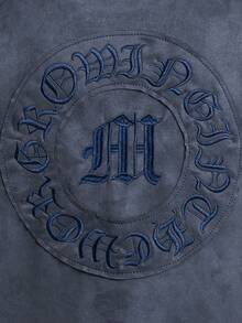 MT99 休闲美式麂皮刺绣短袖T恤，宽松版型藏蓝色男女通用上衣 - 藏蓝色 - 查看 4