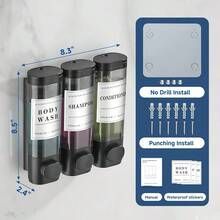 New Shampoo And Conditioner Dispenser Shower Dispenser Body Wash Wall Mounted Shampoo Dispenser For Shower Wall No Drill For Bathroom Hotel 3 Chamber X 300ml Black  Waterproof Labels - Black 3 - View 5