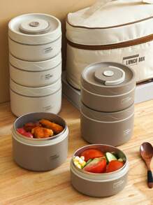 304 Stainless Steel Thermal Lunch Box,Double Layer Portable Meal Container,Round Multi-Layer Lunch Box With Cover For Work/School,Airtight