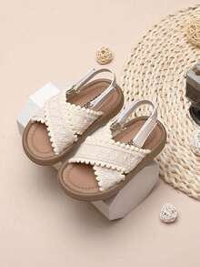 一双女童编织公主风软底沙滩鞋适合夏季小中童鞋大童魔术贴女童沙滩鞋