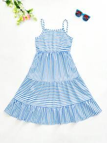 1 pièce Robe camisole à rayures confortable et décontractée pour jeunes filles, convient pour les fêtes, les sorties décontractées, les vacances, les activités extérieures, l'été