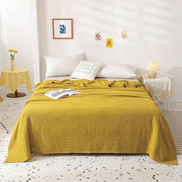 1pc Solid Color Knit Throw Blanket, Nordic Style Breathable Soft Towel Blanket, Machine Washable Summer Rug, Multiple Colors & Sizes Available, Suitable For Bedroom & Home Use, Single/Double Mantas Para La Cama