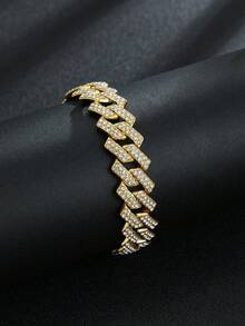 1 pieza Collar de cadena cubana de 15 mm, cadena de tres filas con efecto de rhinestone para hip hop, unisex, para regalo del Día del Padre - diamante - Ver 9