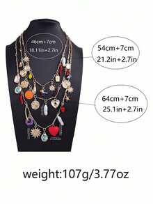 1 pieza Collar de múltiples capas de aleación de zinc con colgante de corazón, girasol y estrella de mar de moda para mujeres