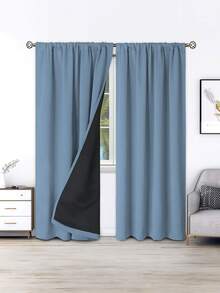 1 件全遮光隔热窗帘 - 99% 防紫外线涤纶，杆袋悬挂式，不可漂白平纹编织，卧室艺术主题，涂层遮光隔热，节能降噪 - 非常适合卧室、农舍和学校的深度睡眠房间装饰家居装饰 - 藍色 - 查看 3