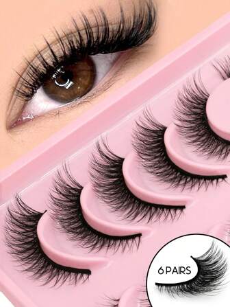 6 Pairs False Eyelashes Cat Eye Eyelashes Fox Eye Lashes End Eye Elongated Fake Lashes Faux Mink Lashes Natural Look Eyelashes Short Lash Extension Makeup