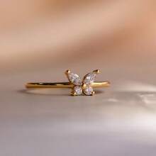 1pc Light Luxury Fashionable 4-Prong Set Diamond Ring, Simple Daily Wear Ring, 14k Yellow Gold Plated Stackable Ring, Round Cut Morganite Anniversary Ring, Four Stone Ring