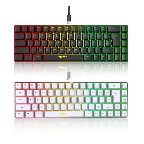 HXSJ 1pc 60% Wired Gaming Keyboard, RGB Backlit Mini Compact Size For Easy Carrying, 68 Keys Membrane Keyboard, Suitable For PC/ Gamers, Typists, Traveling, Wired-Only