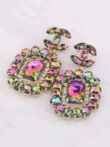 ACEHLN قرط معدني نحاسي بتصميم هندسي دقيق مرصع بالزركون، قلادة بتصميم هندسي دقيق محفورة يدويا