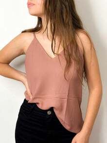 Women's Tank Top With Adjustable Straps Basic Crepe Strappy Top - Rosa Oxidada - Ver 3