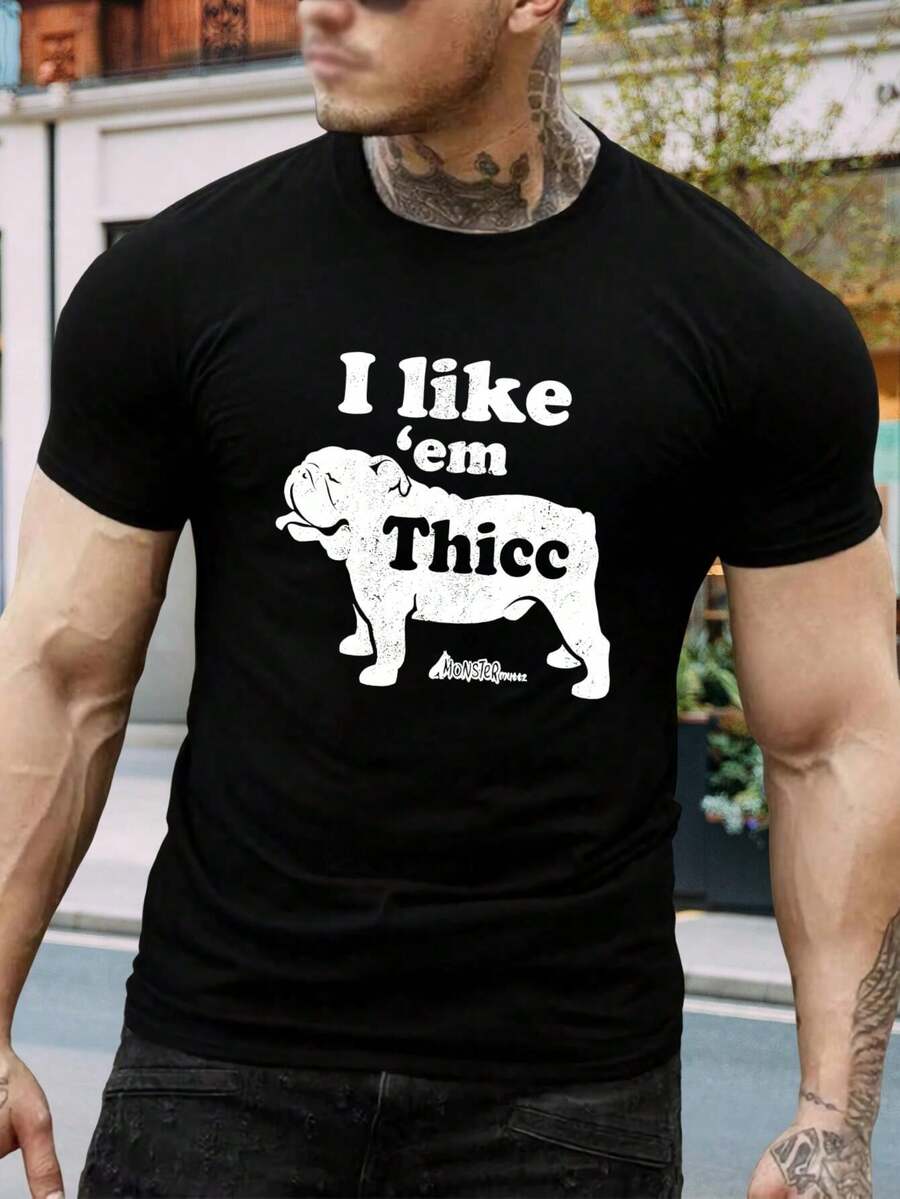 Camiseta divertida de Bulldog Thicc para hombre - Camiseta para amantes de los perros, ropa informal de calle, regalo, negro, blanco, gris - Negro - Ver 1