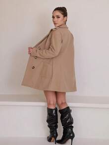 Women's Trench Coat With Button - Beige - View 2