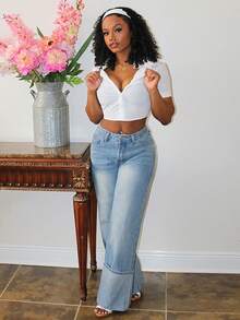 Steph T Women's Fashionable Short V-Neck Short Sleeve Shirt,Short Sleeve Tops,Summer White Crop Casual Elegant Top Festival Beach Going Out Tee