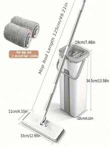 1 Set Family Cleaning Brush Kit Includes 3pcs Mop Cloths, Removable Mop Head, Extendable Handle With Bucket, Hand Wash Cloth, Suitable For Tile, Wood Flooring, Marble Mop Cleaning Supplies, Ideal Gift - Grey - View 2