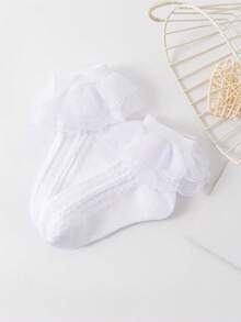 5/1 Pair Spring/Summer Baby Girl White Lace Edge Socks, Cute Princess Style Embroidered Lace Trim, Soft Breathable Comfortable, Fashionable Versatile Lace Socks, Suitable For Everyday Wear Or Back To School Season - White - View 6