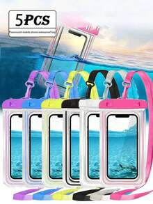 5pcs Portable Waterproof Luminous Phone Pouch, With Glow Sensitive Screen, Waterproof Diving Protective Case, Floating Phone Bag, Ideal For Summer Travel, Diving, Swimming, Beach Activities (Choose 1/2/3/5PCS) - Multicolor - View 2