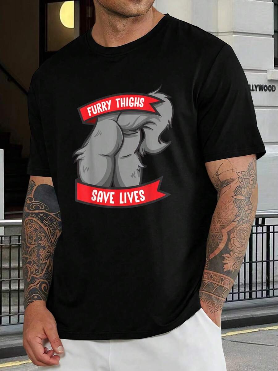 Camiseta de lobo divertida y peluda - Camiseta gráfica de anime kawaii para hombres y mujeres - Camiseta informal de algodón suave de manga corta - Regalo único para fans de furry - Negro - Ver 1