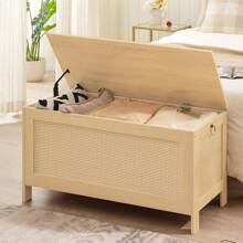 HOOBRO Storage Bench, Large Toy Box, Storage Chest With Faux Rattan Decoration, Toy Chest, 39.4'' Toy Storage Organizer, Ty Hinge And Sturdy Support, For Living Room, Bedroom, Natural NL101CW01