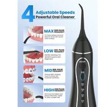 H2ofloss Water Flosser - Portable Oral Irrigator, 5 Modes, Rechargeable Orthodontic Toothpick, Cordless, Home Travel - 300ml Water Tank - Black - View 3