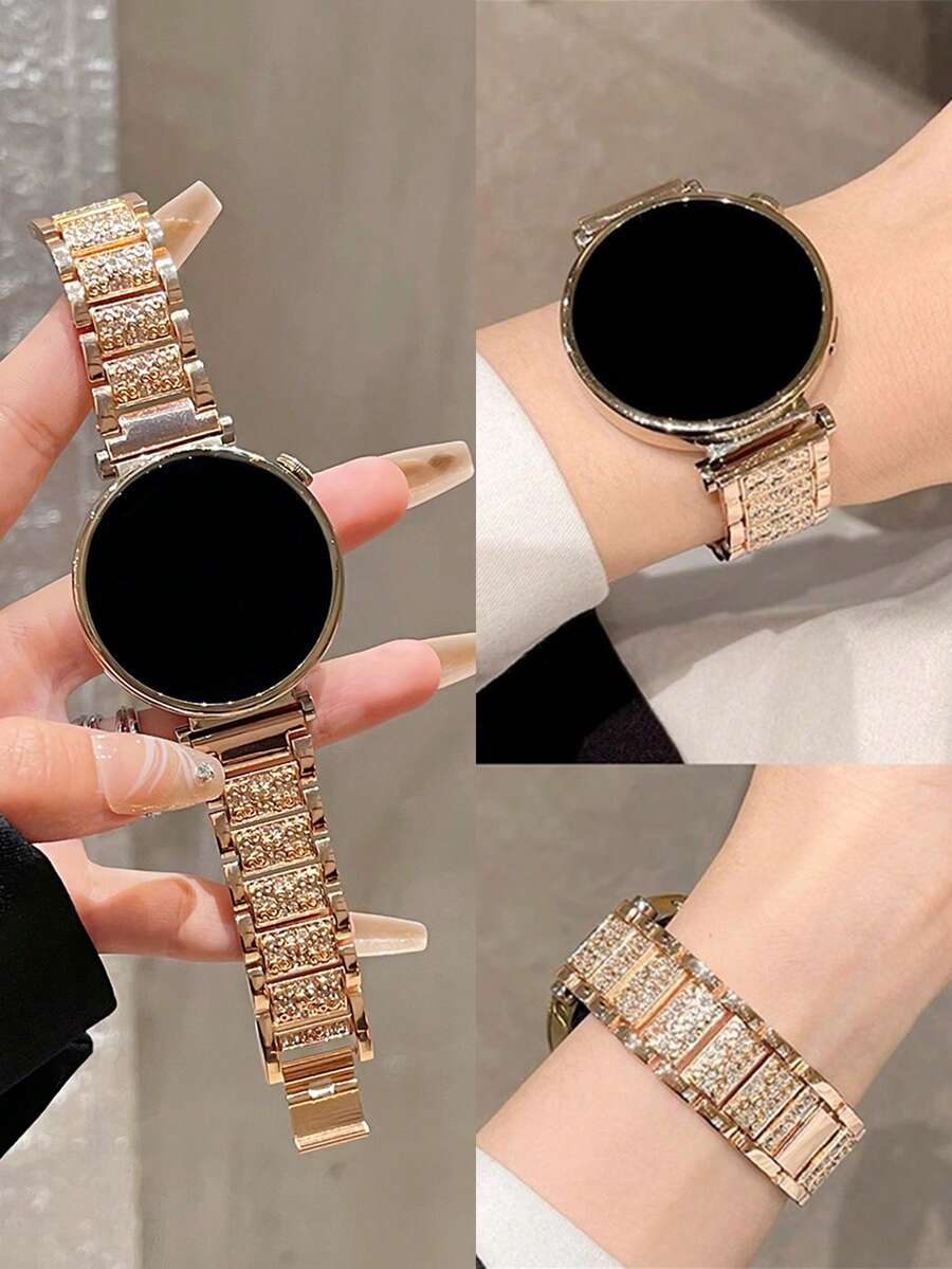 1条玫瑰金水钻金属表带，兼容小米Galaxy Watch 7/6/5/4（40mm/44mm）、Galaxy Watch 5 Pro（45mm）、Watch 6/4 Classic（42mm/46mm/43mm/47mm）、Active 2，男女通用，适合18mm/20mm/22mm表带。