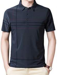 Men's Summer Short Sleeve Ice Silk Polo Shirt - Màu xanh hải quân - Xem 4