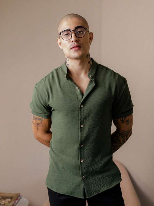 Camisa Masculina Manga Curta Gola Padre Qualidade Premium Tecido Leve e Fresco Fácil de Passar