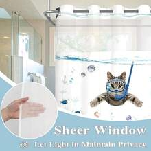 New Fowocu No Hook Shower Curtain  Snap In Liner Funny Cat Nautical Shower Curtains For Bathroom Teal Blue Sea Ocean Octopus Starfish Turtle Anchor Fish Waterproof Fabric Bath Curtain Dr 71*74In - 藍色2 71吋寬 x 74吋長(1包) - 查看 2