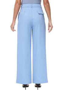 Women's Petite/Regular/Tall 3 Lengths Wide Leg High Waisted Flowy Dress Pants Workout Casual Trousers  Elegant  Slacks - 藍色 - 查看 5