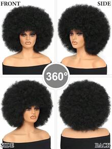 Afro Wig 14Inch And 8Inch Afro Wigs For Women 70s Afro Kinky Curly Wig Bouncy Huge Fluffy Puff Wigs Synthetic Hair For Cosplay Daily And Party - 黑色 - 查看 4
