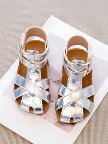 Sandalias retro de correa alta para niños, nuevos zapatos de verano para niñas con diseño romano, zapatos planos de moda para niños y niñas de talla media/grande con cierre de gancho y bucle, sandalias de princesa para la playa, zapatos antideslizantes para bebés