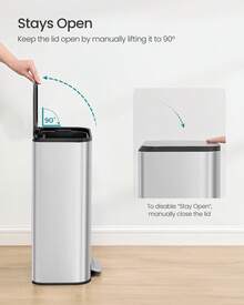 SONGMICS Kitchen Trash Can, 8-Gallon (30 L) Garbage Can With Lid, Stainless Steel, Soft Close And Stays Open, Inner Bucket, Wide Non-Slip Pedal - Metallic Silver - View 5