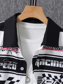 2pcs/Set Pre-Teen Boys Outdoor Chic Street Racing Style Polo Shirt & Shorts Set, Spring/Summer