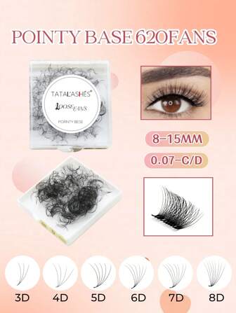 620Fans In One Box 3D/4D/5D/6D/7D/8D Premade Volume Fan Lashes 8-15mm Length 0.07 Thickness D Curl Eyelash Extension Handmade Loose Volume Lash