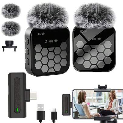 2024 Wireless Lavalier Microphone System, Noise Cancelling Lavalier Microphone, Suitable For Smartphones/Android/Interviews, Professional Wireless Lavalier Microphone, Clear Audio Quality, Low Latency, Long Transmission Range
