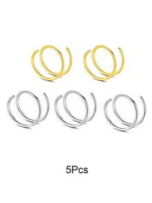 1/3/5Pcs/1Set Women's Bilayer Piercing Nose Ring Lip Ring Gold/Black/Silver/Color/Rose Gold Stainless Steel Piercing Nose Ring Body Jewelry